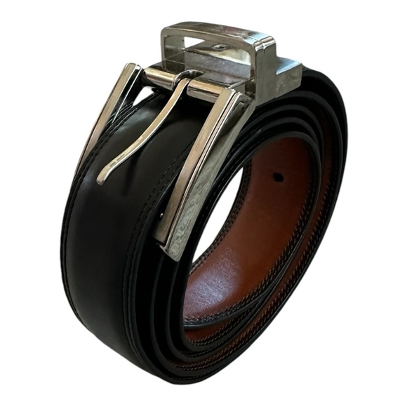 Men’s Belt Black Genuine Leather Belt Silver Buckle Luxury Business Fashion Belt - Picture 4 of 8